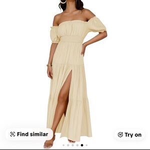 Off-Shoulder Cream Maxi Dress with Front Slit